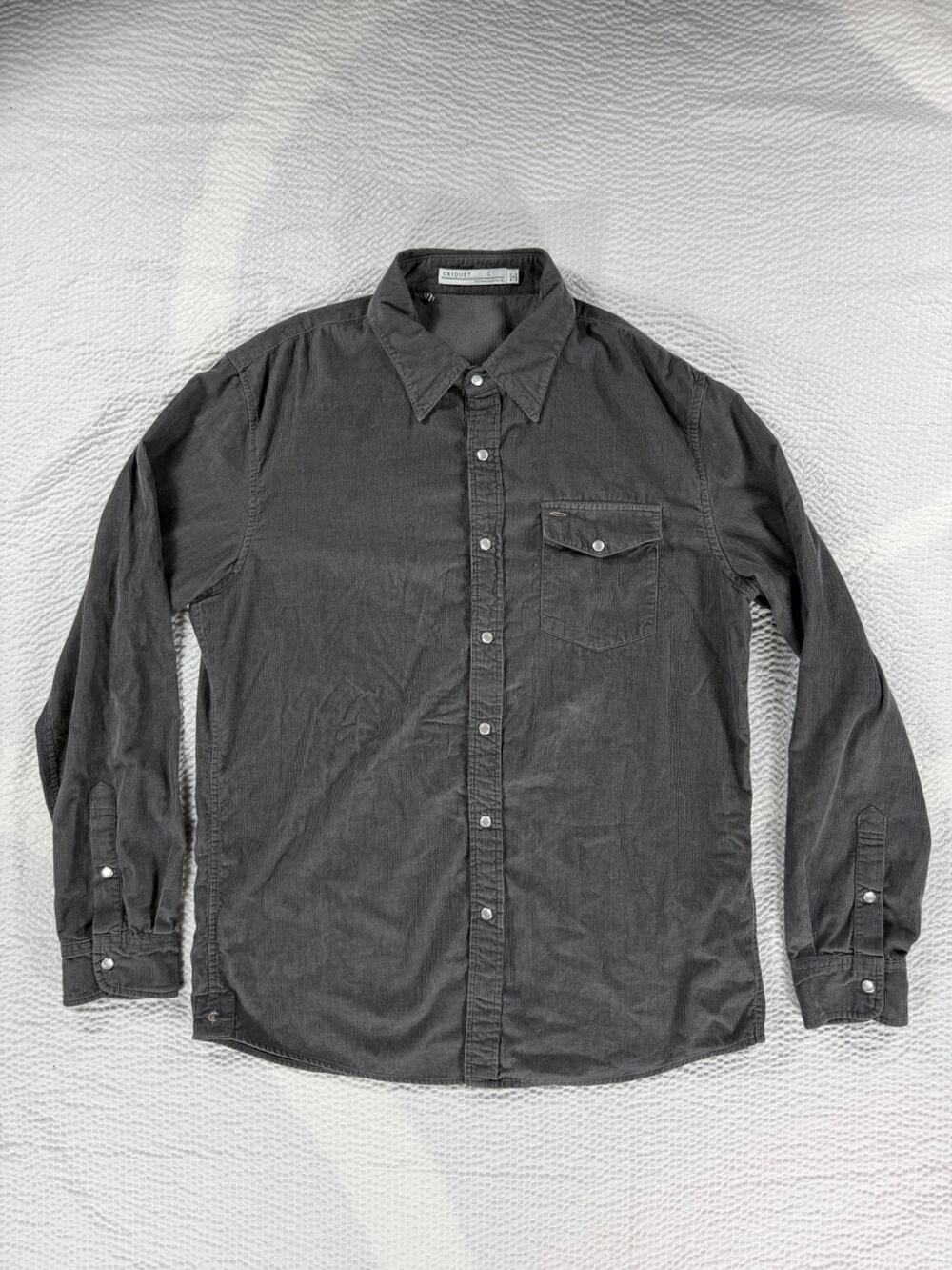 Criquet Shirt Mens Large Gray Pearl Snap Corduroy Western Cowboy Pocket Preppy